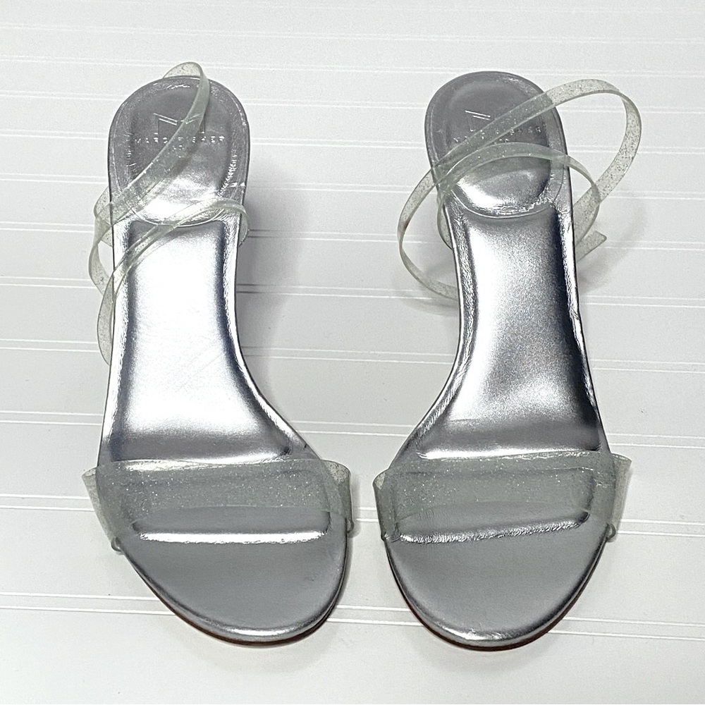 Marc Fisher Silver Glitter Clear Strap Heels • 7.5M